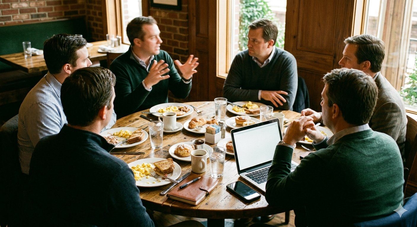 Professional men at a chapter breakfast meeting in Roswell